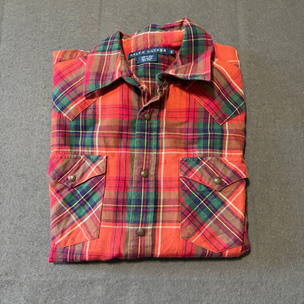 Ralph Lauren Plaid Western Shirt Kids Size 8 Red Preppy Core Academic Cotton